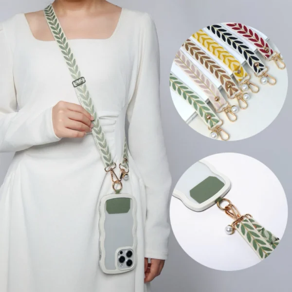 Crossbody mobile phone lanyard adjustable neckband strap rope universal clip womens pearl  hanging ornament