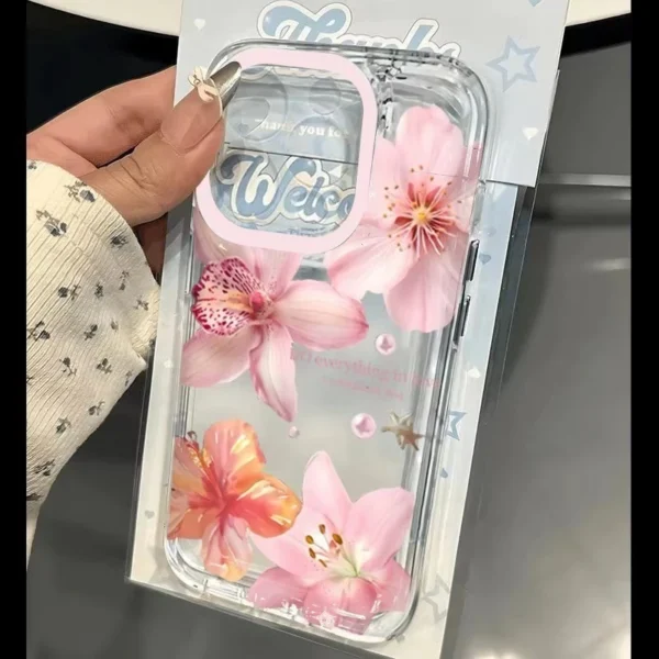 Transparent Phone Case For iPhone Pink Lily Flower Cover