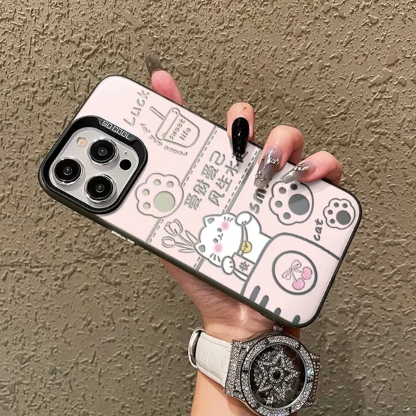 Cute Cat Get Rich Casing for iPhone Border Print AllInclusive Fullcover