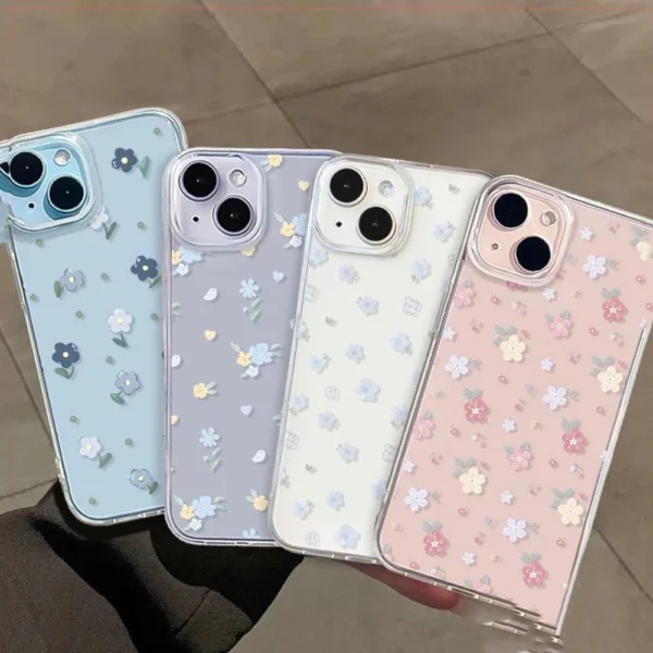 iPhone Case Clear Case TPU Soft Cute And Beautiful Colorful Blue Blooming Flowers
