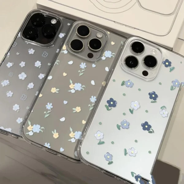 iPhone Case Clear Case TPU Soft Cute And Beautiful Colorful Blue Blooming Flowers